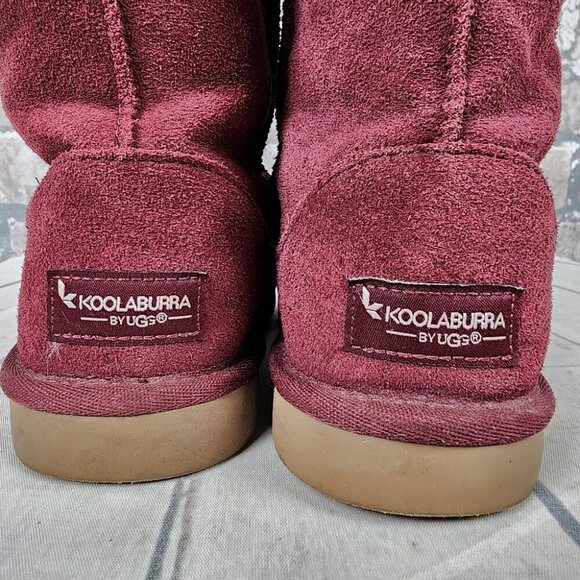 UGG Koolaburra Suede Leather Shearling Fur Lined Winter Boots Cranberry Size 4 - Picture 4 of 15